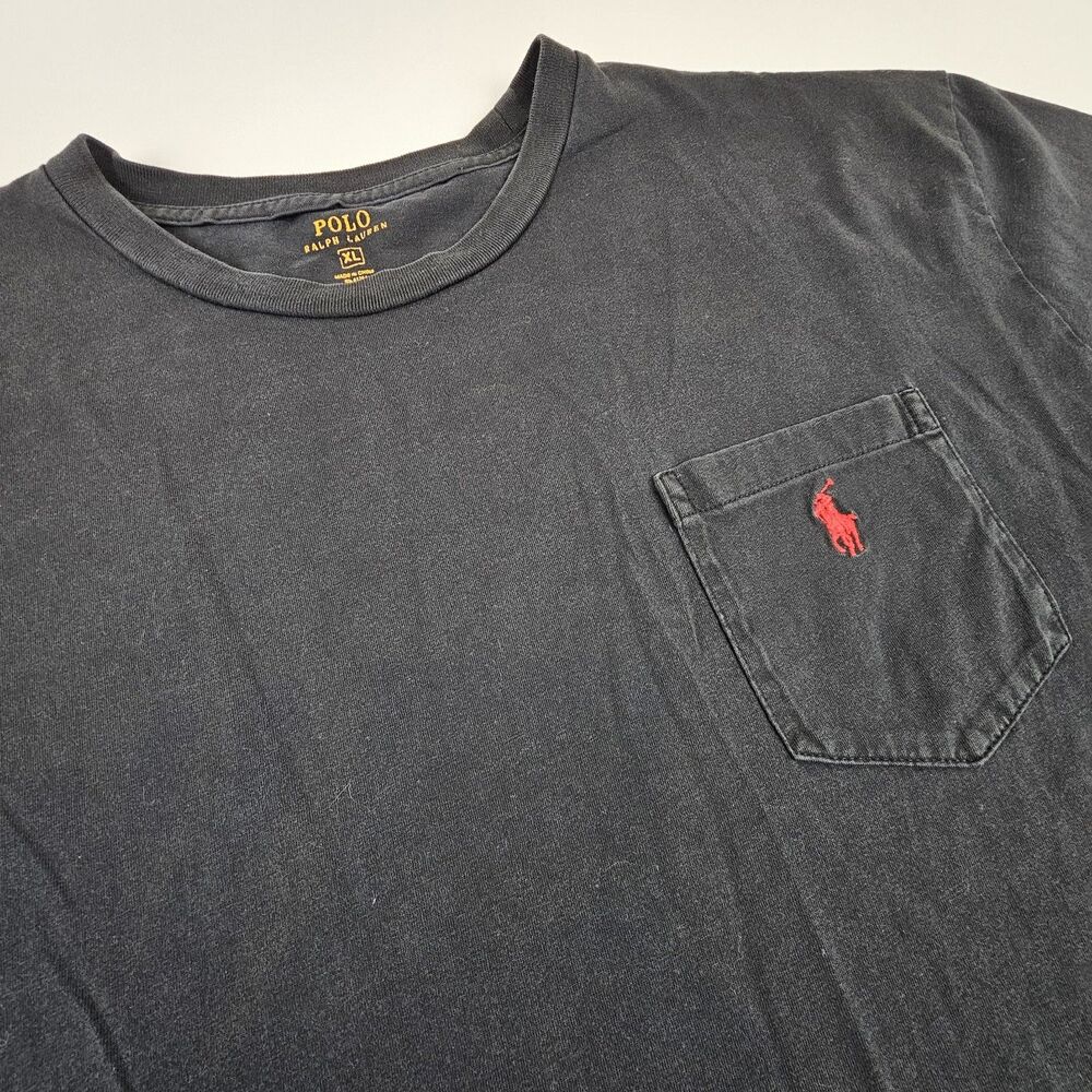 Polo Ralph Lauren Mens XL Pocket T Shirt Black Red Pony Logo Cotton Classic
